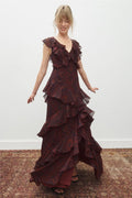 V Neck Ruffle Floral Gown