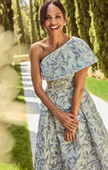 One Shoulder Floor Length Jacquard Dress With Asymmetrical Neckline