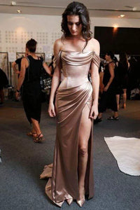 Simple Off The Shoulder Sheath Evening Gown Ruffles Split Sweep Train