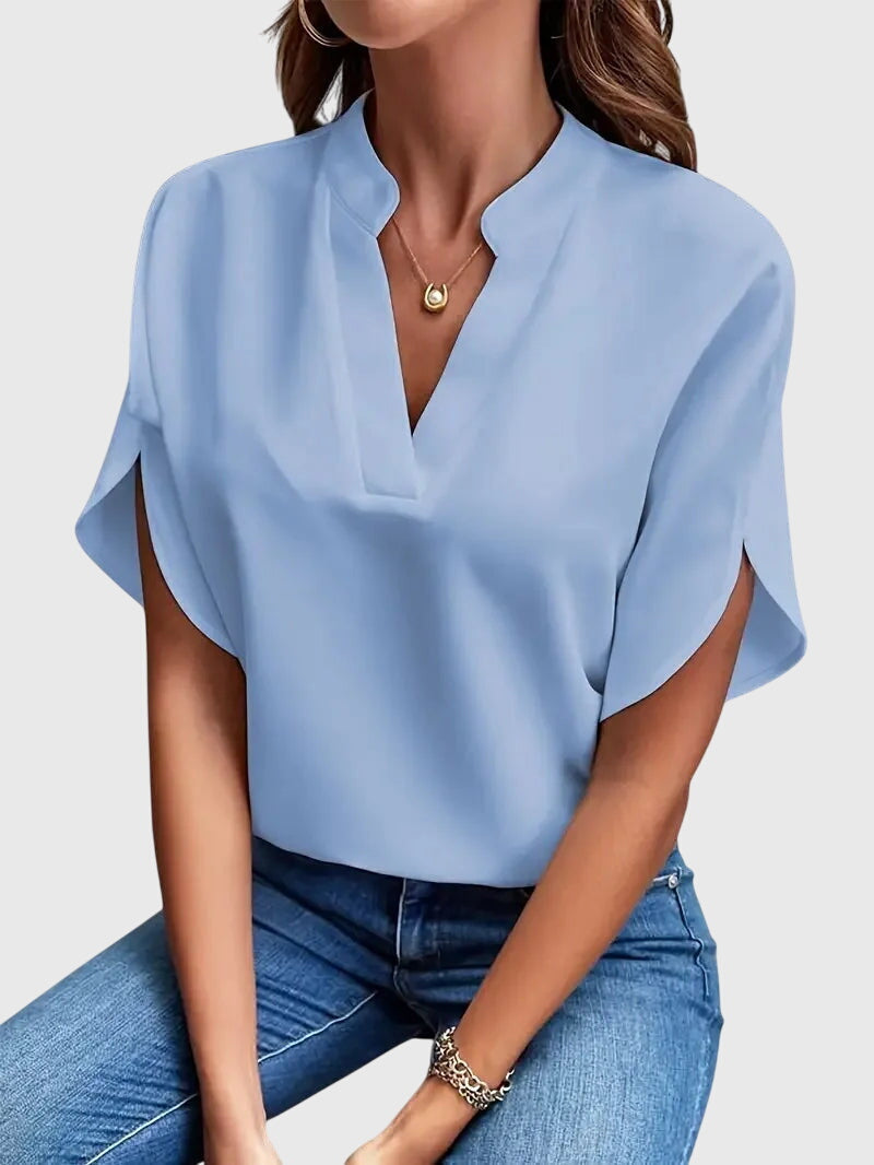 Beatrix | Soft And Elegant V-Neck Shirt Blue