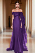 Cabernet Off The Shoulder Mermaid Tulle Long Military Ball Dress