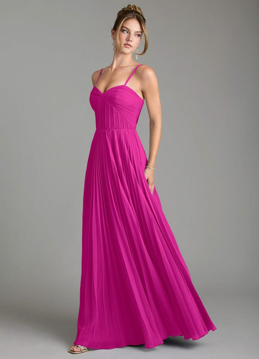 A Line Sweetheart Floor Length Chiffon Bridesmaid Dress Fuchsia