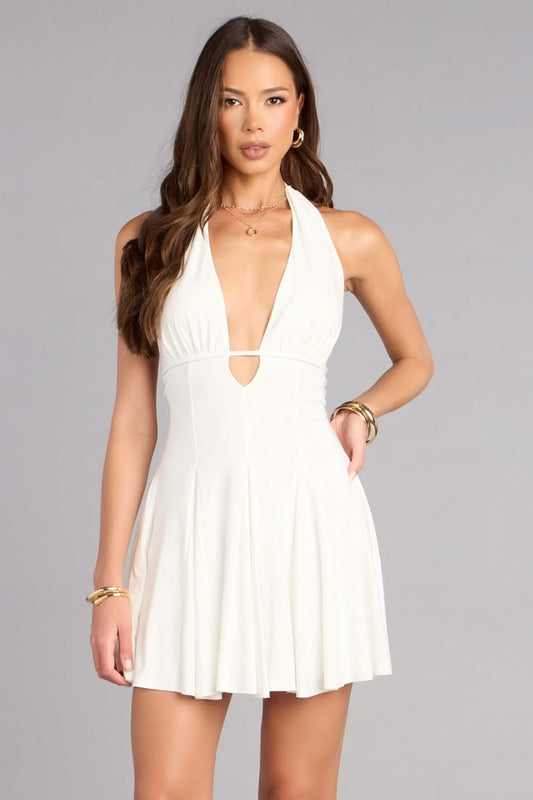 All This Allure Strappy Halter A Line Skater Dress