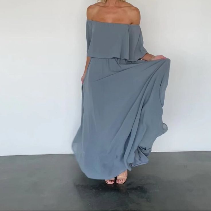 Dress Dusty Blue Off The Shoulder Dress Color: Gray Size: L