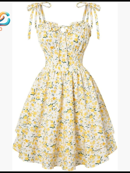 Floral Mini Sundress With Corset Style, Ruched Bust, Tiered Hem,