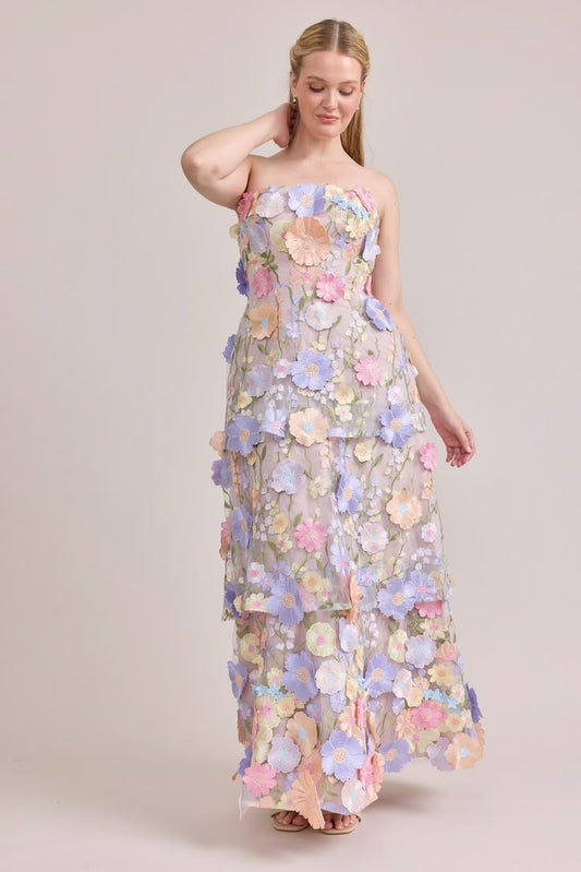 Flora Applique Dress Pastel Multi Ready To Ship