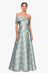 Petite Judith Brocade One Shoulder A Line Floor Length Dress Sage