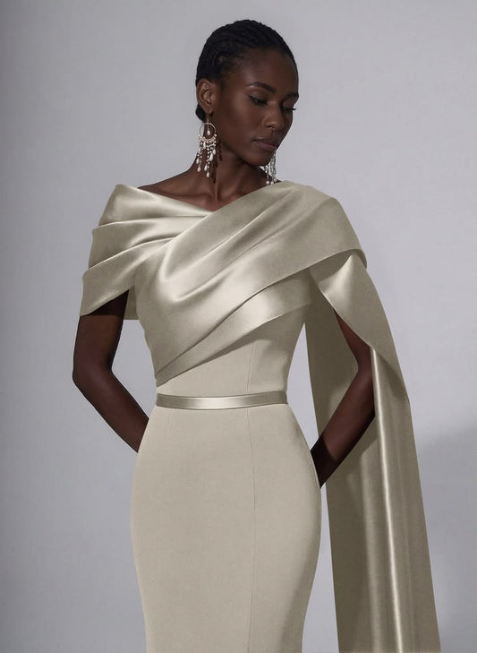 Missacc Beige Evening Dress Trumpet Mermaid Asymmetrical Sweep Train