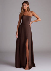 Azazie A-Line Straight Floor-Length Chiffon Bridesmaid Dresses - ganache