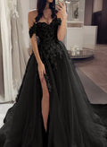 Missacc Black Bride Sweet&Flow Off The Shoulder High Split See Through