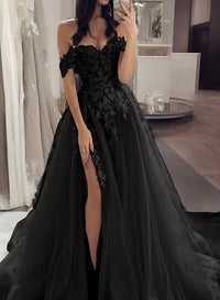 Missacc Black Bride Sweet&Flow Off The Shoulder High Split See Through