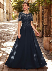 Missacc Dark Navy Mother Of The Bride Dress A Line Scoop Neck Short