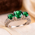 Silver Emerald Three-Stone Ring