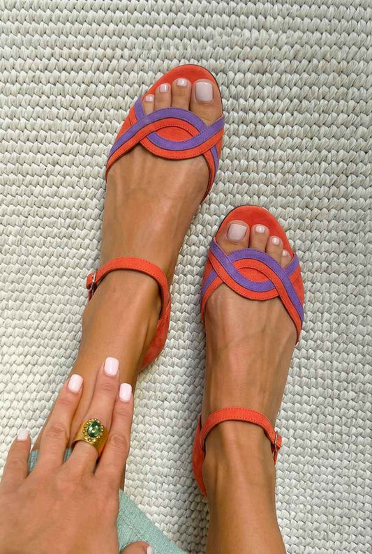 Winnie – Suede Interlocking Open-Toe Ankle Strap Sandals