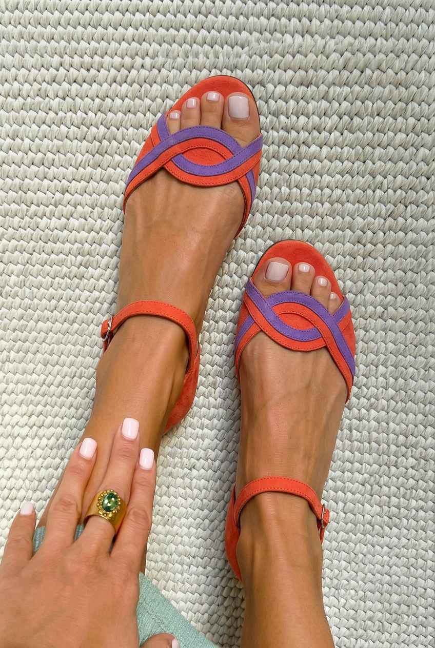 Winnie – Suede Interlocking Open-Toe Ankle Strap Sandals