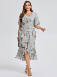 Pretty Florencia Plus Size Printed Mermaid Chiffon Wedding Guest Dress
