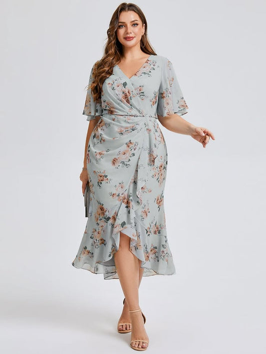 Pretty Florencia Plus Size Printed Mermaid Chiffon Wedding Guest Dress
