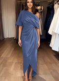 Sheath Column One Shoulder Stretch Satin Knit Evening Dress With