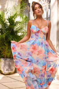 Azure Bloom Chiffon Maxi Dress Blue Multi