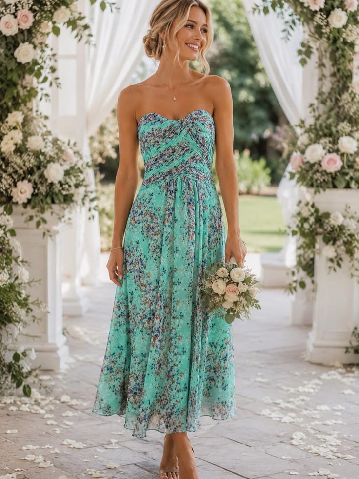 Allure Bridals Dress Allure Bridals Strapless Empire Waist Midi Dress