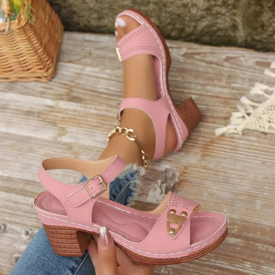 Evelyn | Cross-Strap Sandals Block Heel Platform Cushioned Pink