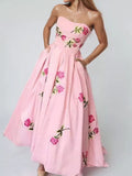 Floral Print Tube Maxi Dress Tan