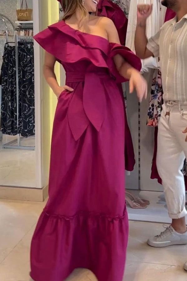 Elegant And Stylish Maxi Dress With Ruffles Pink