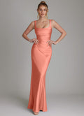 Bridesmaid Dress Stretch Satin Pink Mermaid Square Neck Floor Length