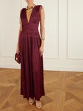 Ulla Johnson Tasneem Plisse Satin Gown Burgundy
