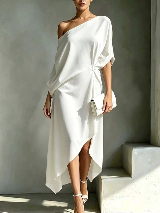 Asymmetrical One Shoulder Drape Dress Yellow