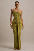 Ali Olive Sweetheart Ruched Wrap Maxi Dress