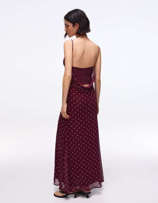 Bershka Strappy Corset Back Midi Dress Women L Red