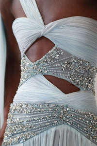 Charming One Shoulder Sleeveless Chiffon Prom Dress Beads With Pleats
