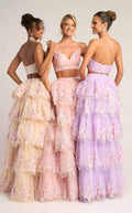 Strapless Floor Length Tulle Prom Dress Tiered Floral Two Piece Portia
