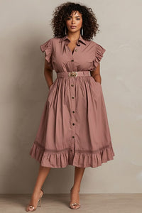 Xpluswear Design Plus Size Business Casual Pink Shirt Collar Flutter