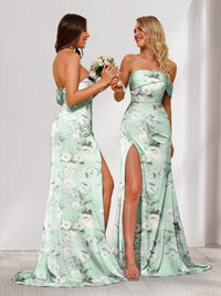 Sheath Column Off The Shoulder Long Floral Dress With Split Side
