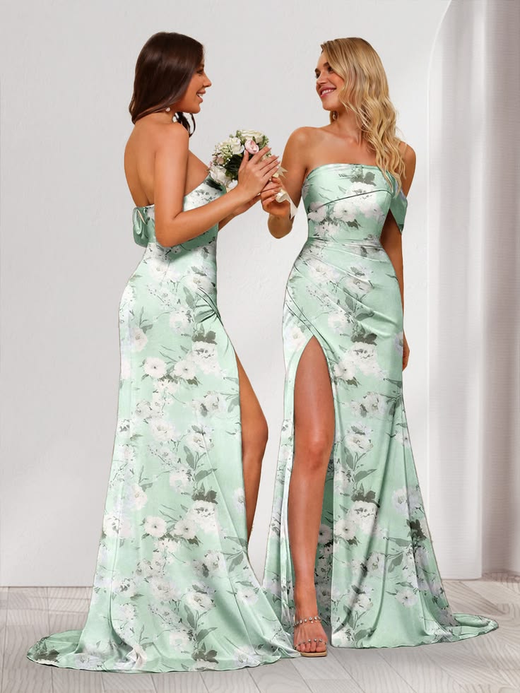 Sheath Column Off The Shoulder Long Floral Dress With Split Side