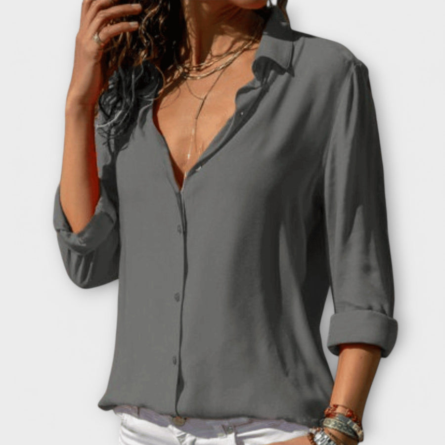 Ainsley | Women's Collared Long Sleeve Button Down Blouse