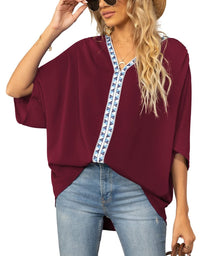 Aldene | Women's V-Neck Oversized Short Sleeve Tunic