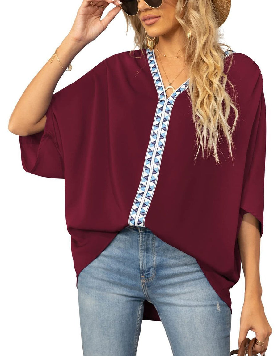 Aldene | Women's V-Neck Oversized Short Sleeve Tunic