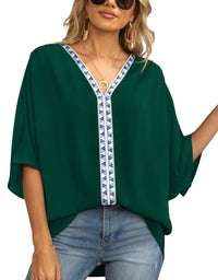 Aldene | Women's V-Neck Oversized Short Sleeve Tunic