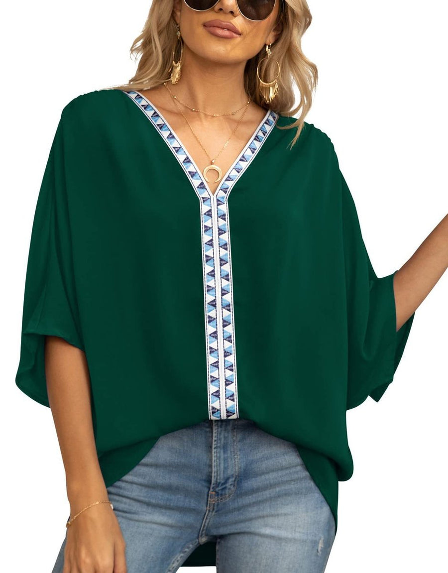 Aldene | Women's V-Neck Oversized Short Sleeve Tunic