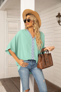 Aldene | Women's V-Neck Oversized Short Sleeve Tunic