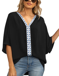 Aldene | Women's V-Neck Oversized Short Sleeve Tunic