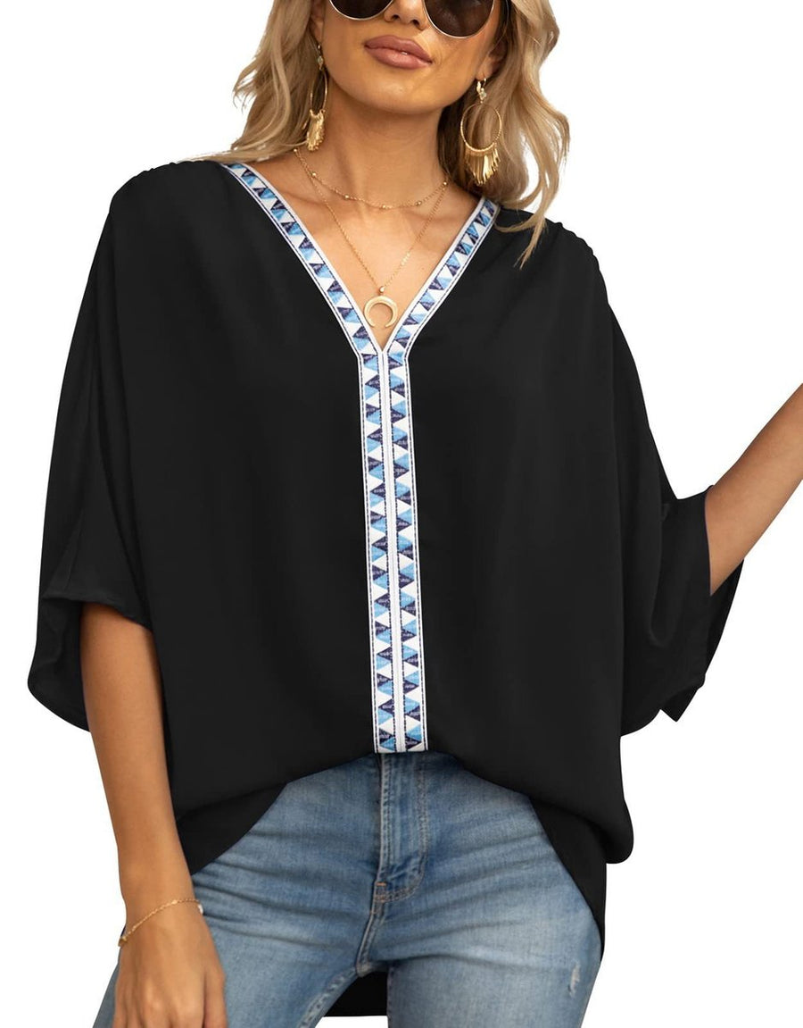 Aldene | Women's V-Neck Oversized Short Sleeve Tunic