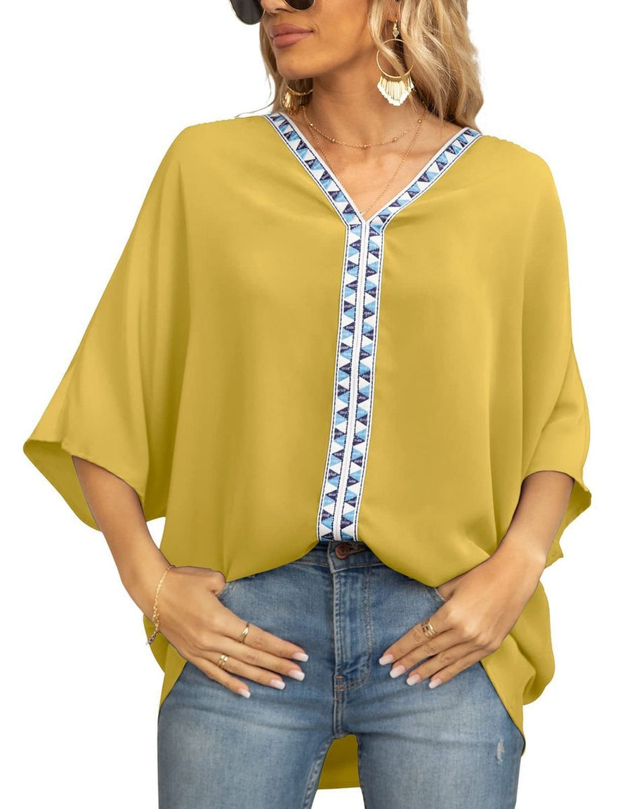 Aldene | Women's V-Neck Oversized Short Sleeve Tunic