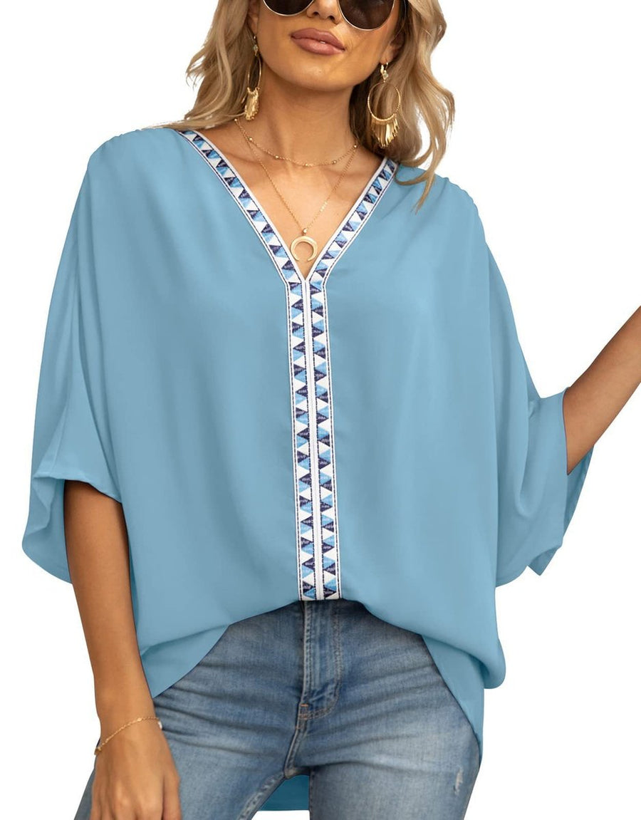 Aldene | Women's V-Neck Oversized Short Sleeve Tunic