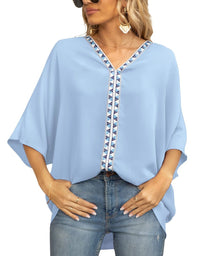 Aldene | Women's V-Neck Oversized Short Sleeve Tunic