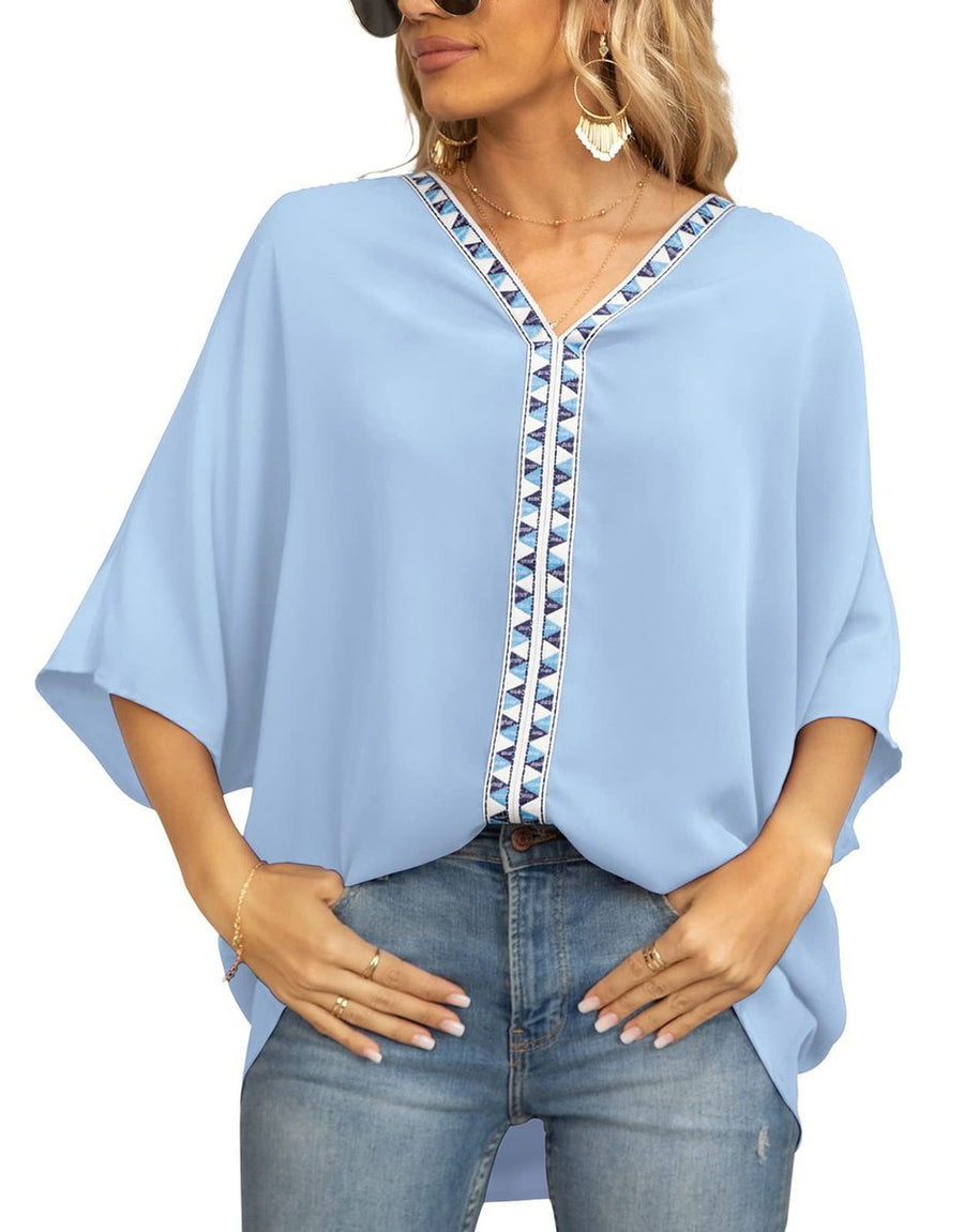 Aldene | Women's V-Neck Oversized Short Sleeve Tunic