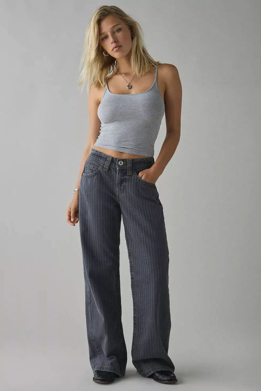 Morgan Pinstripe Wide Jeans
